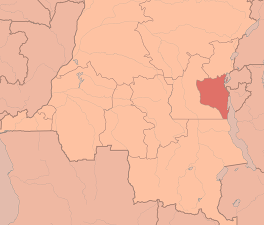 Carte de la RDC. Le Sud Kivu apparait en rouge.